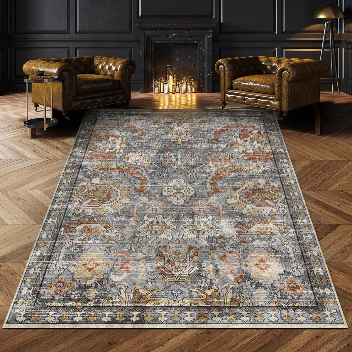 RUGSURE Washable Area Rugs - Perfect for Living Room, Bedroom, Kids Room, Nursery - Stain & Water Resistant Non-Slip, Pet & Child Friendly, Vintage Tribal Area Rugs (Green, 5' x 7')