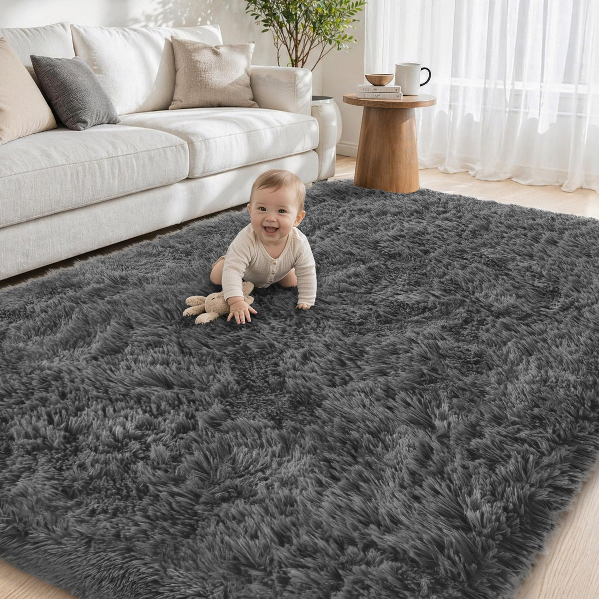 Tosuoka 5x7 Area Rugs for Living Room Bedroom, Black Rug Soft Fluffy Shag