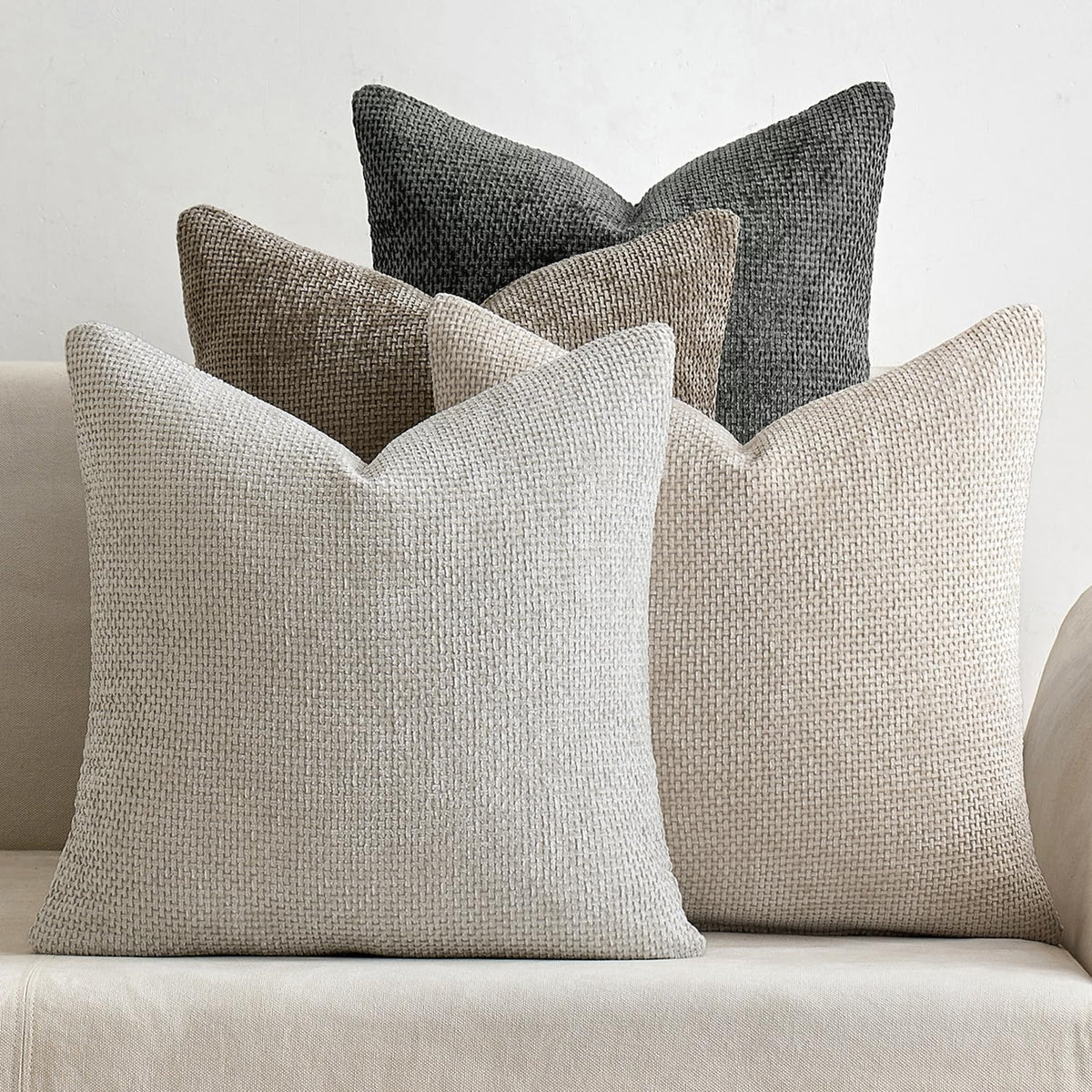 MIULEE Soft Decorative Chenille Pillow Covers Neutral 18x18 Pack of 4