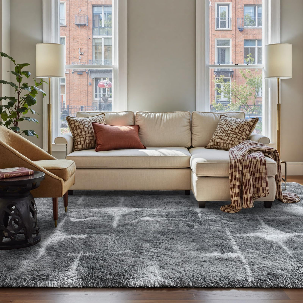 5x8 Area Rugs For Living Room Fluffy Black Rug For Bedroom (Black)