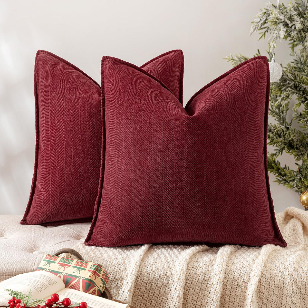MIULEE Pack of 2 Sage Green Decorative Chenille Pillow Covers 20x20 Inch