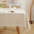 meioro Table Cloth Blue White Striped Tablecloth with Tassels Cotton Linen Dust-Proof Table Cover for Dining Buffet Kitchen Picnic Tables, Parties Holiday Indoor Outdoor Tablecloths (39x55 Inch)