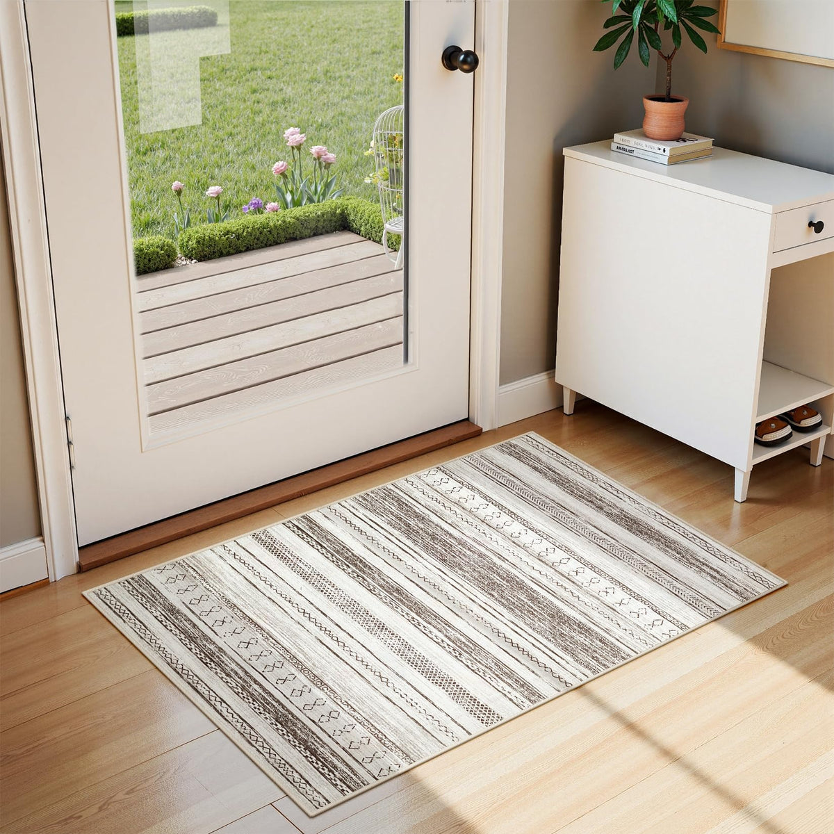 Tortania Area Rug Living Room Rugs - 5x7 Washable Large Soft Neutral Boho Moroccan Bohemian Farmhouse Rug Indoor Floor Carpet for Bedroom Under Dining Table Home Office Decor - Cream Brown