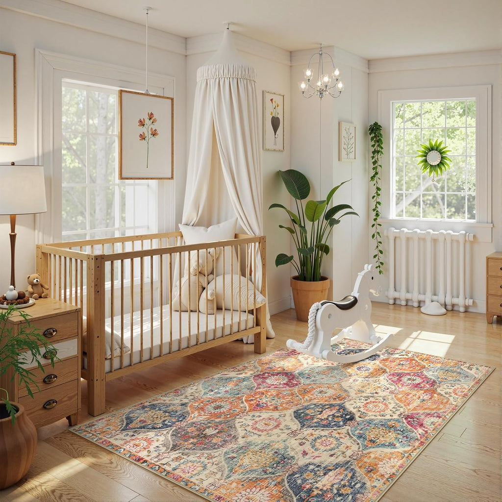 Lahome Moroccan Machine Washable Rugs for Living Room, 4x6 Rug for Bedroom