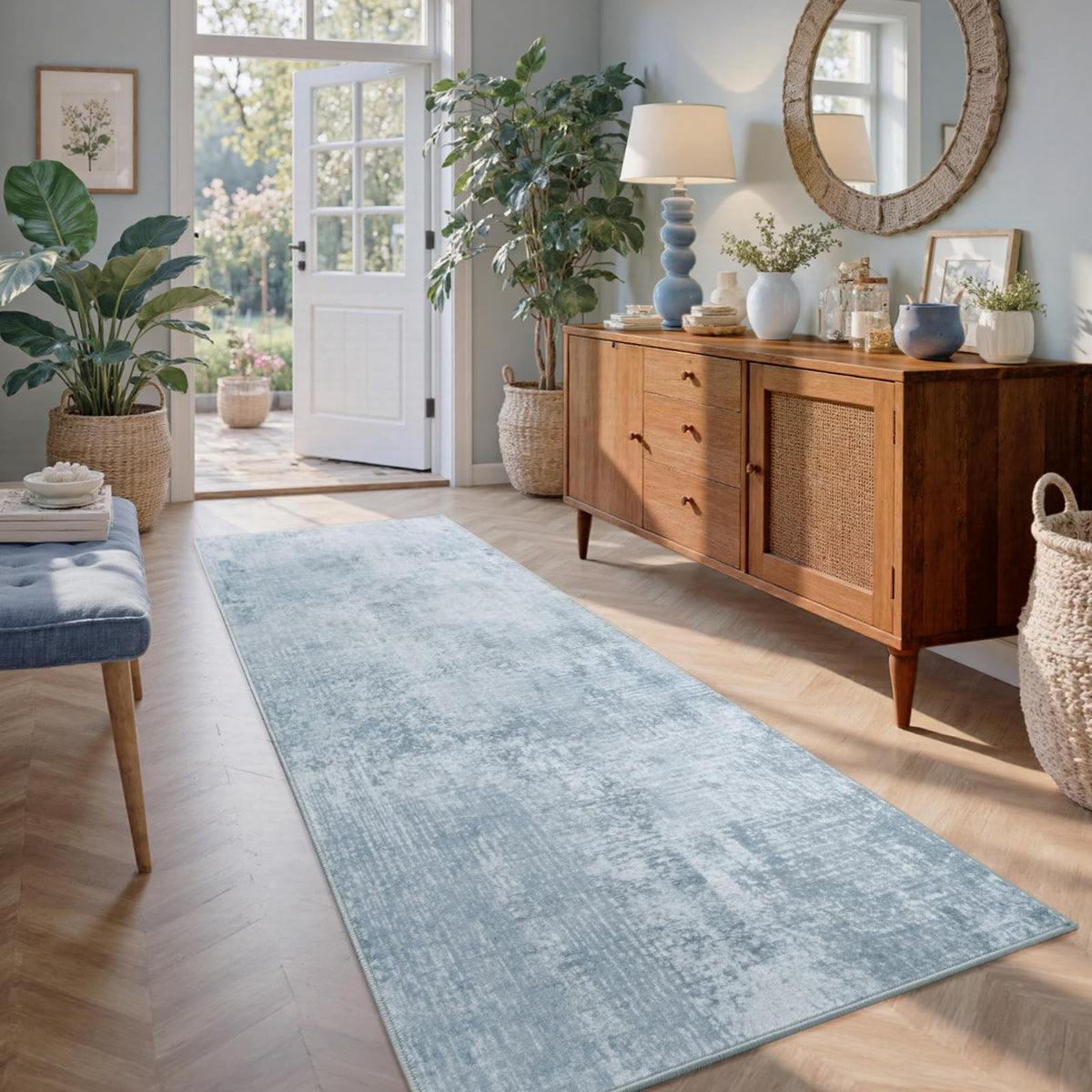 6x9 Ft Large Area Rugs for Living Room, Soft Non-Slip Washable Rugs Modern Abstract Pattern Carpet for Bedroom Indoor Floor Nursery Home Decor (Blue)