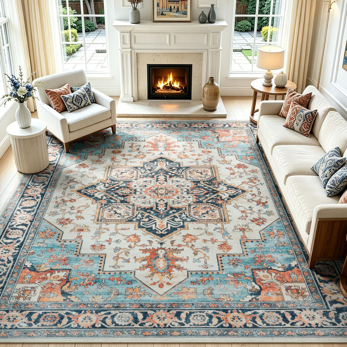 Lofus 5x7 Area Rugs for Living Room Bedroom, Soft Boho Carpet Floral Brown