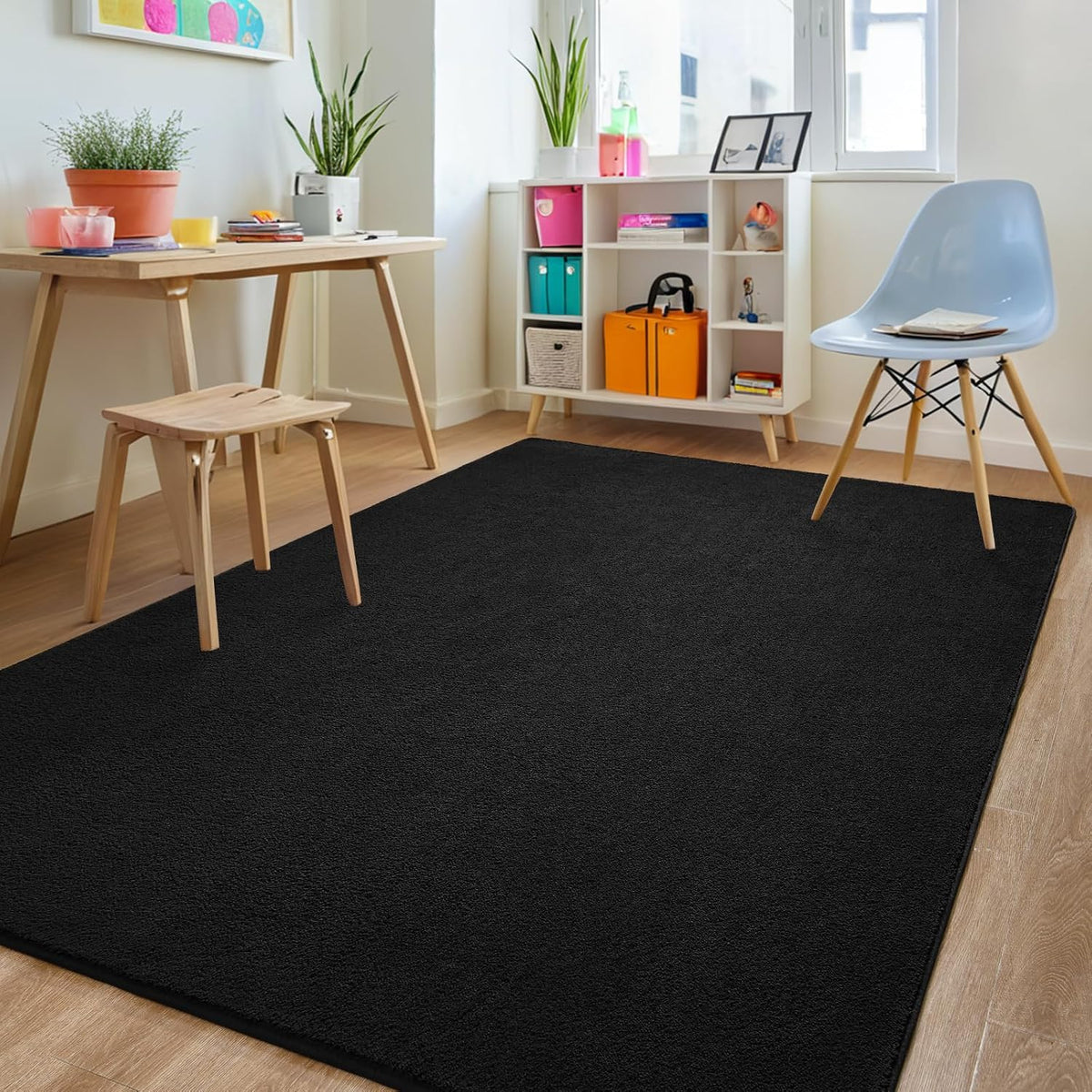 5x7 Black Area Rug Modern Aesthetic Minimalist