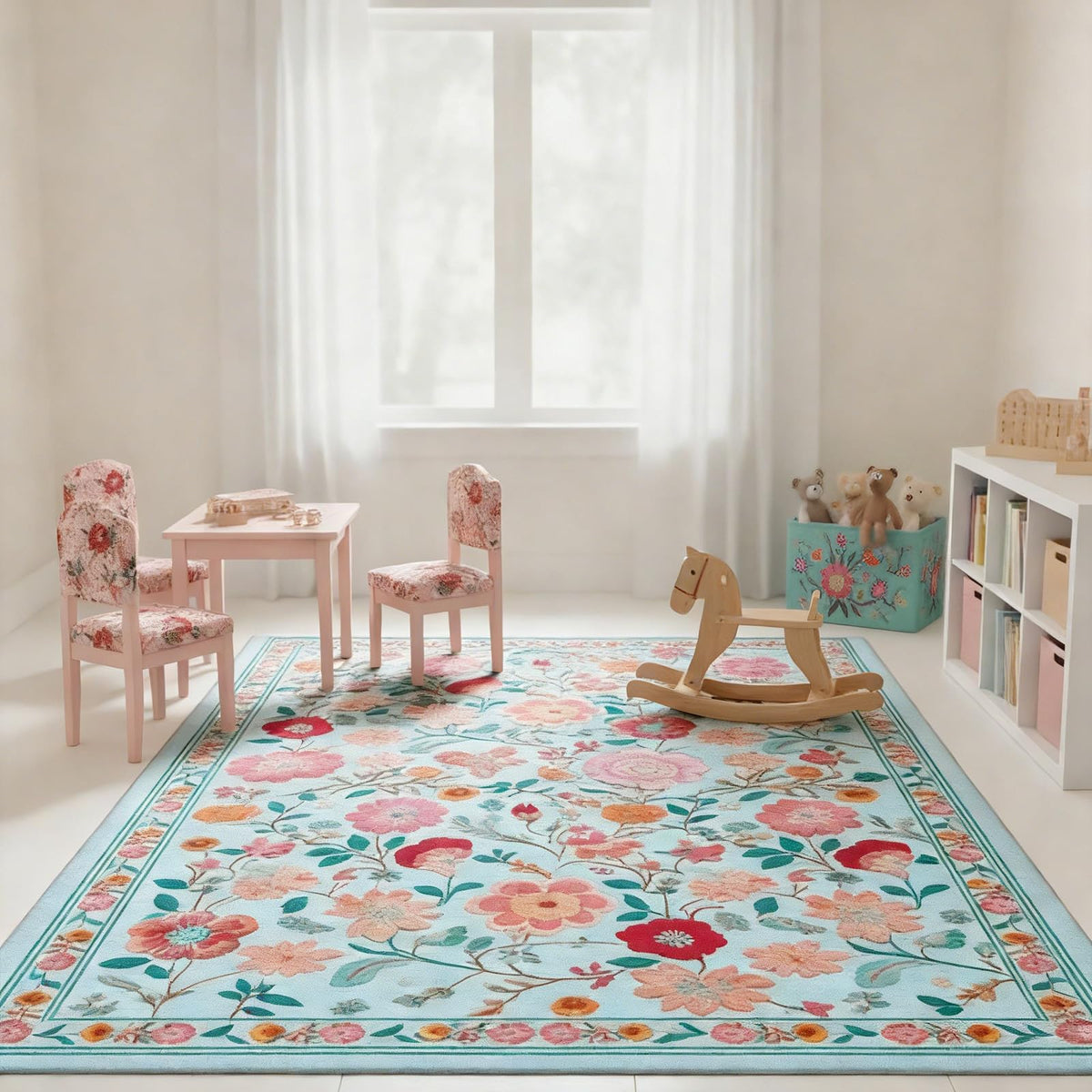 Washable 9x12 Area Rug for Living Room, Non-Slip Large Pink Bedroom Rugs
