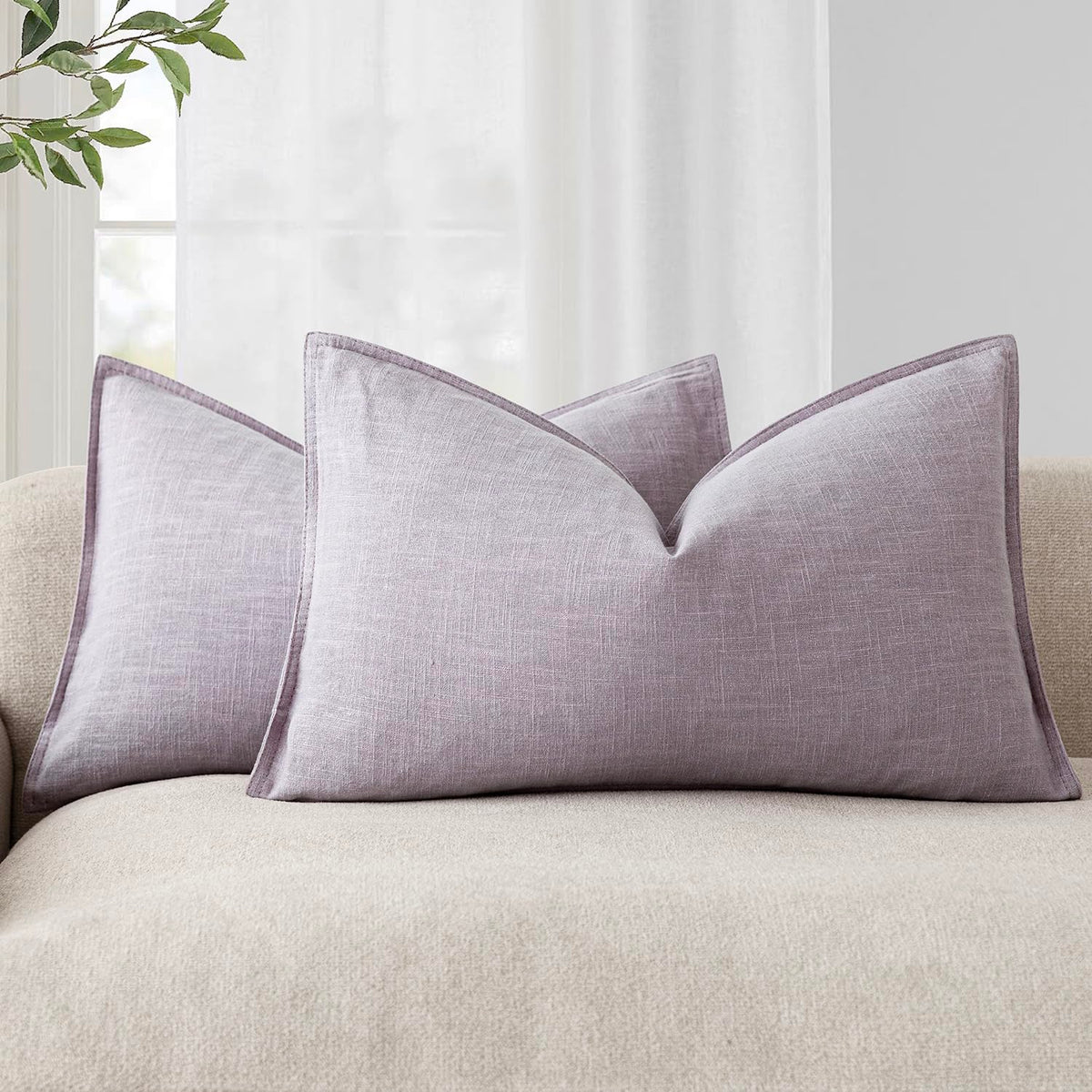 Foindtower Linen Solid Decorative Throw Pillow Covers 18x18 Natural Beige