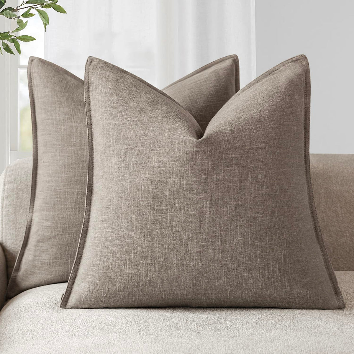 Foindtower Linen Solid Decorative Throw Pillow Covers 18x18 Natural Beige