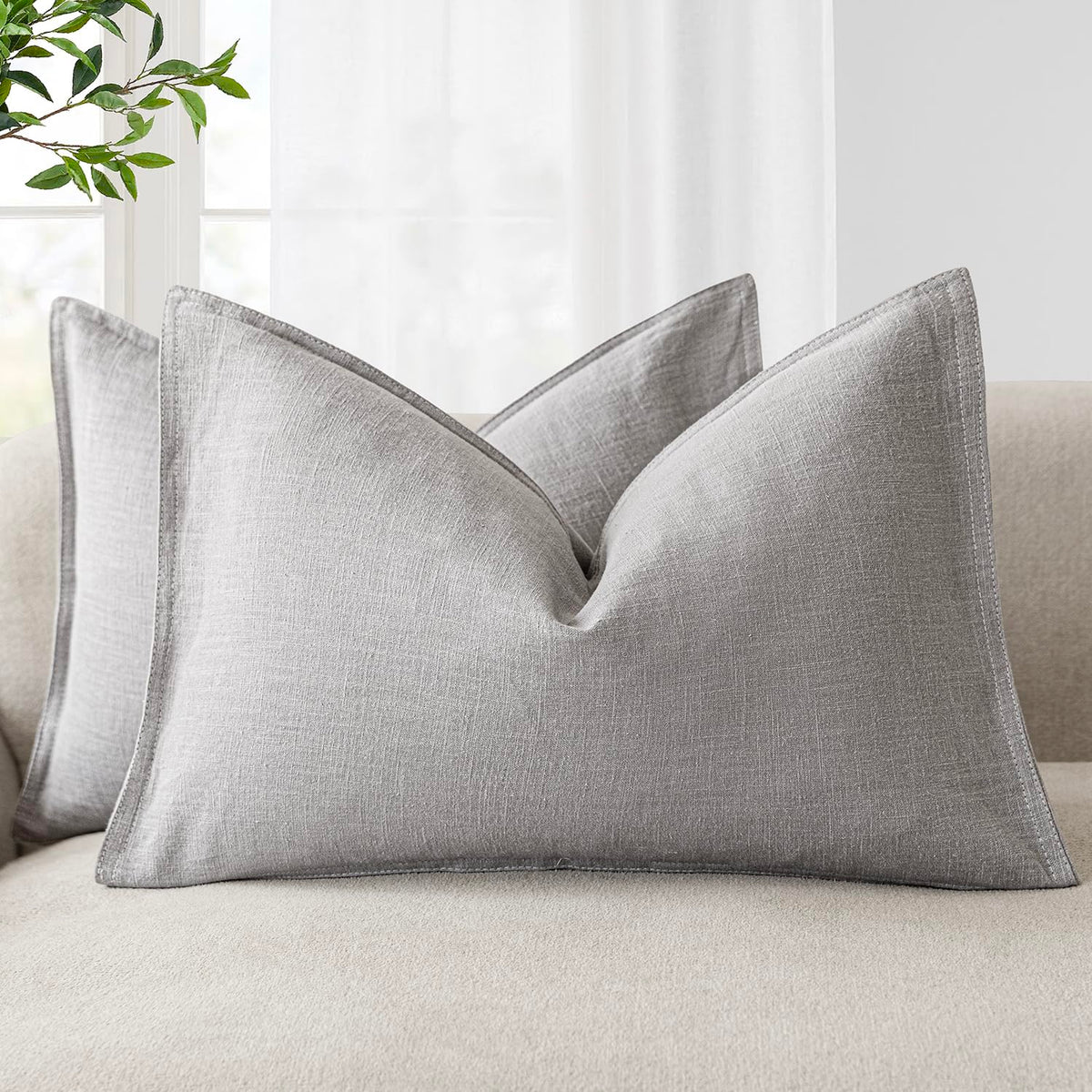 Foindtower Linen Solid Decorative Throw Pillow Covers 18x18 Natural Beige