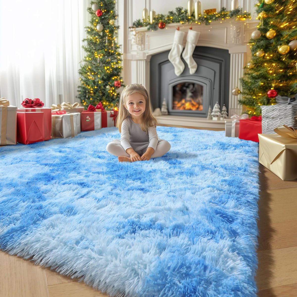 Amdrebio Grass Green Fluffy Area Rug 4x6 for Bedroom Classroom Living Room