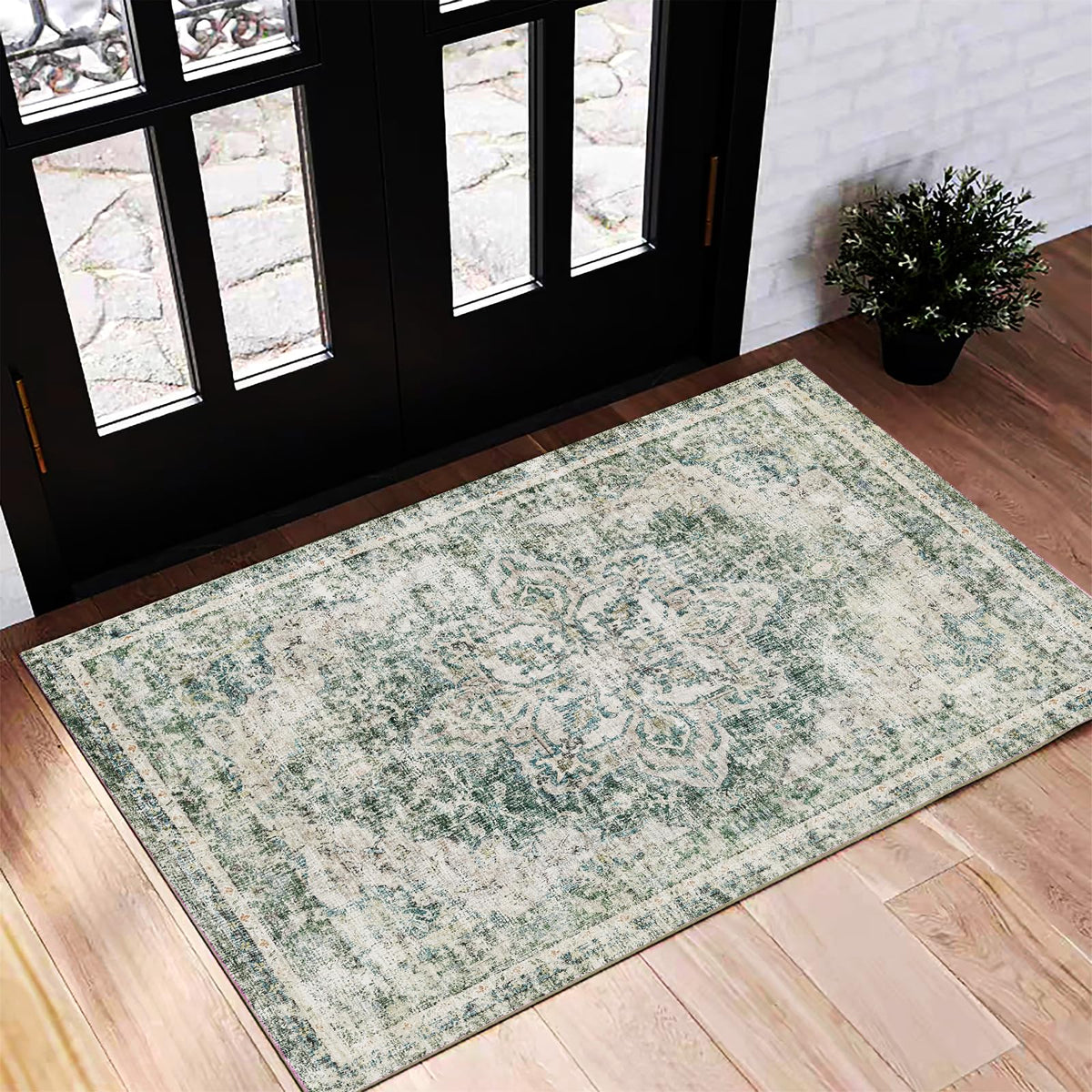 CHAMPLANT 6'x9' Washable Vintage Area Rug Boho Chic Medallion Distressed Design Non-Shedding Easy Care Ideal for High Traffic Areas in Living Room Bedroom Kitchen Office Large Carpet
