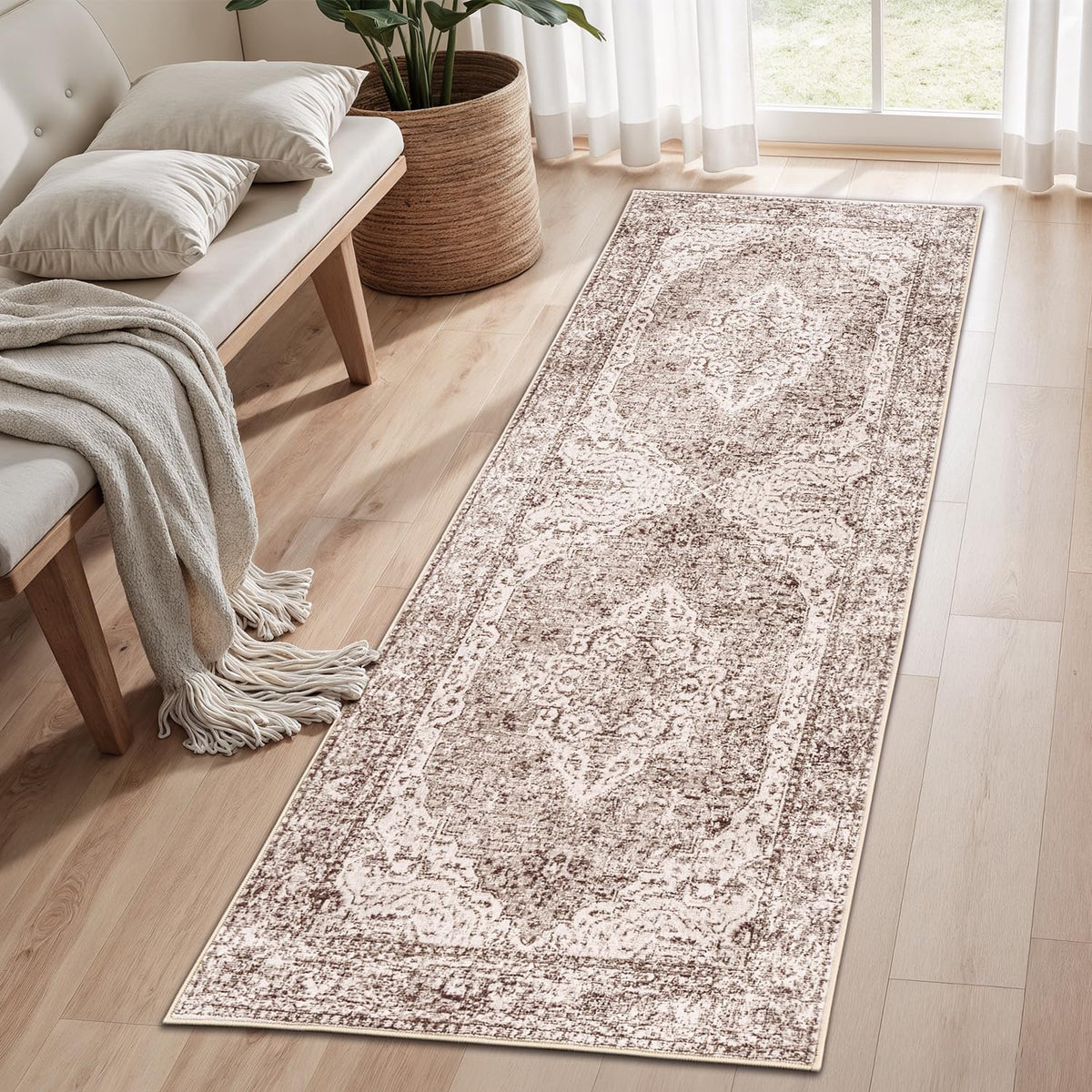 Lofus 5x7 Area Rugs for Living Room Bedroom, Soft Boho Carpet Floral Brown