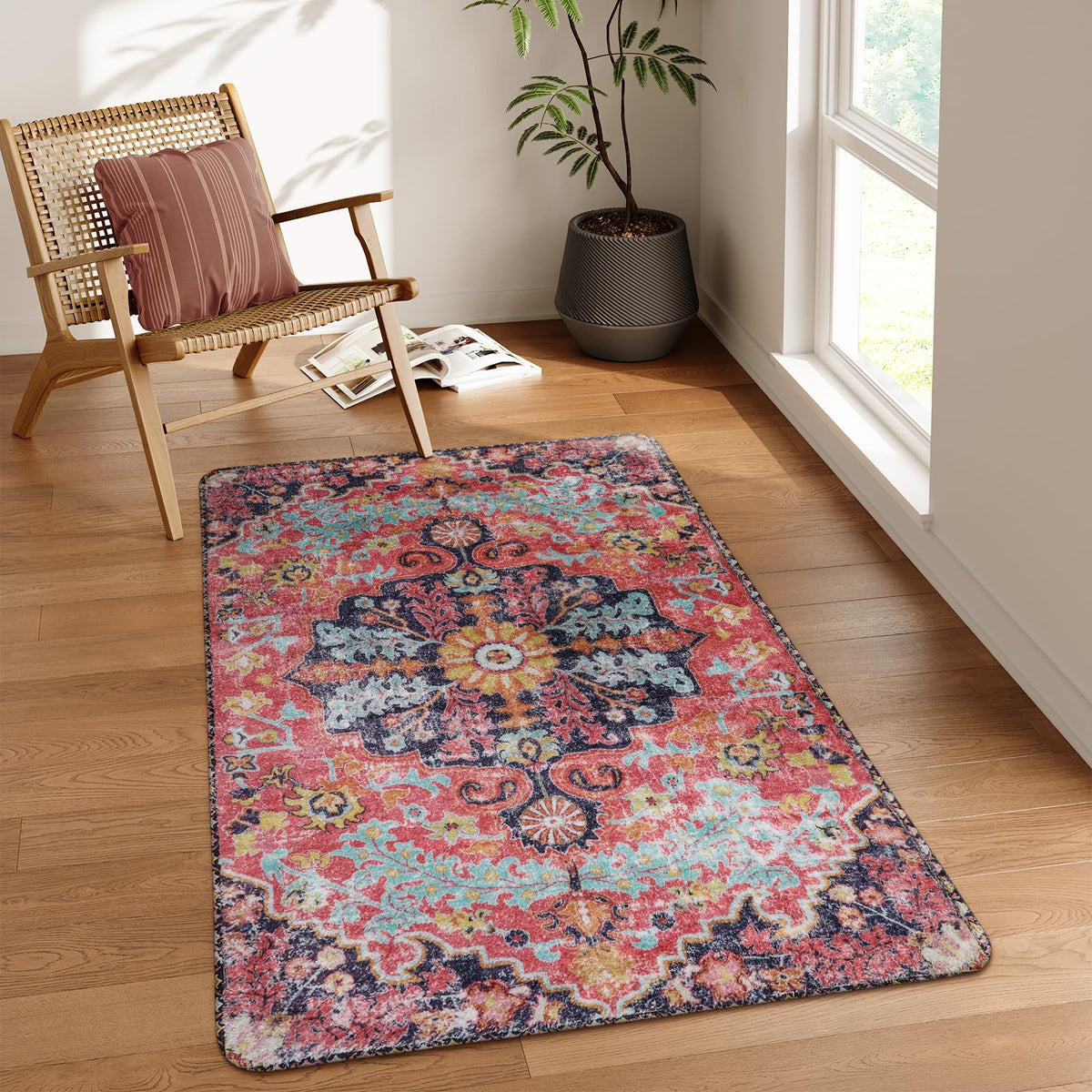 Lahome Felice Boho Tribal 2x3 Washable Small Rugs for Entryway Doormat Indoor Entrance, Throw Rugs with Rubber Backing, Bohemian Soft Non-Slip Bathroom Carpet for Bath Front Door Kitchen Floor
