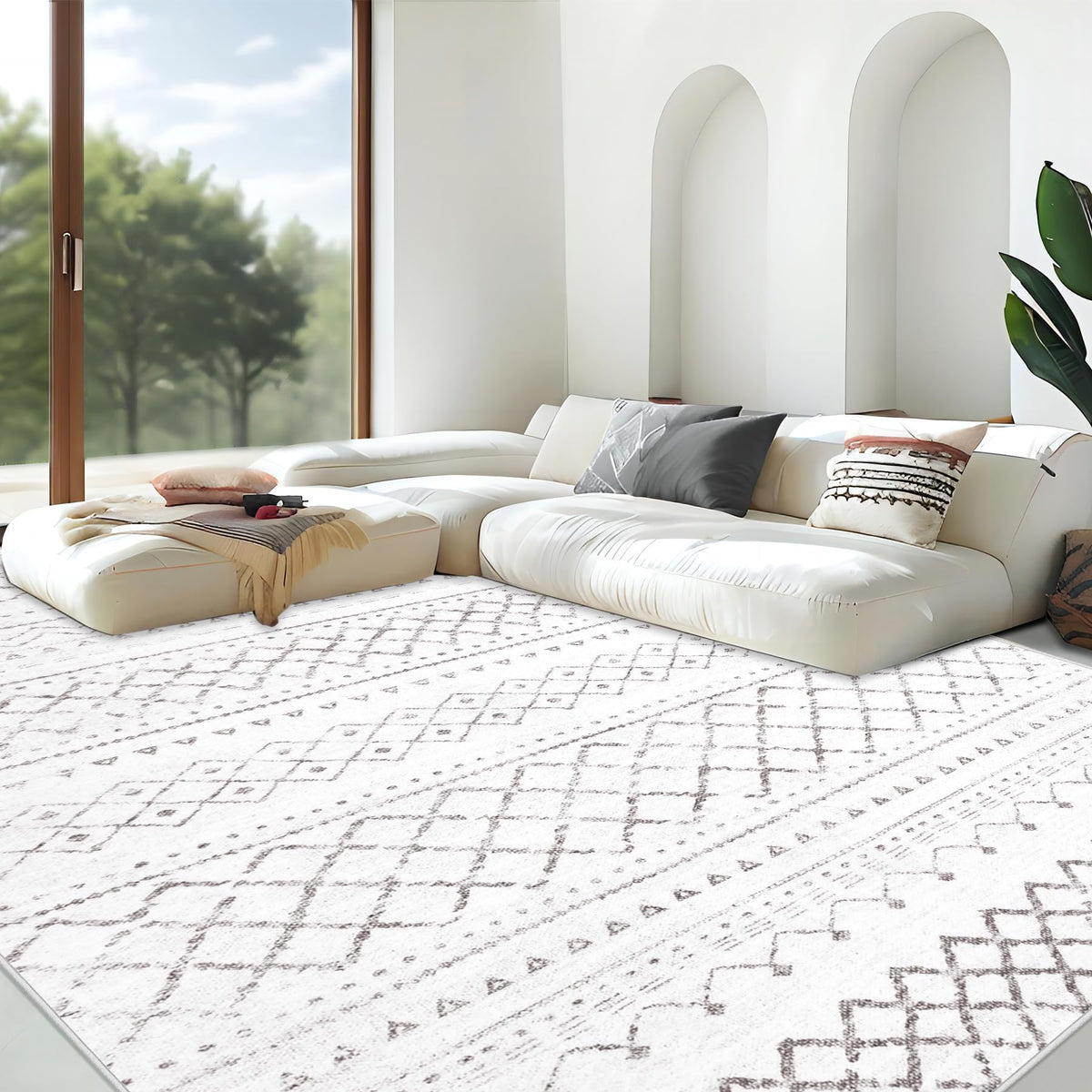 Area Rug for Living Room 6x9: Large Washable Boho Moroccan Rugs Geometric Neutral Rug, Non-Slip Foldable Morden Farmhouse Indoor Floor Carpet for Bedroom Dining Table Home(Brown Green,6'x9')