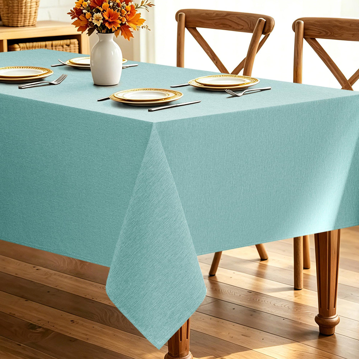 Decorelia Faux Linen Round Tablecloths 60 inch, Waterproof Decorative Washable Texture Rustic Circle Table Cloth Cover for Dining Kitchen Party Farmhouse Outdoor(Round (2-4 Seats),Sage Green)