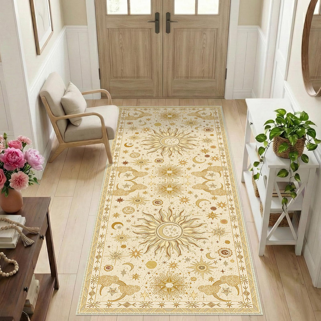 Vacuum-Friendly, 5x7 Washable Area Rug, Black Gold Beige Red