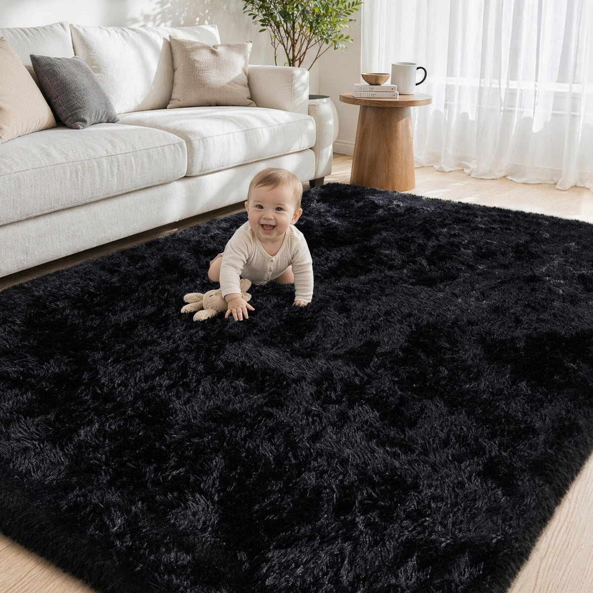 Tosuoka 5x7 Area Rugs for Living Room Bedroom, Black Rug Soft Fluffy Shag