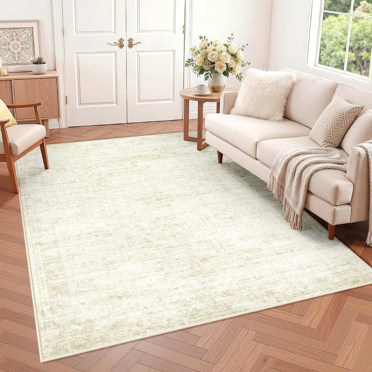 LIVELYGLOW 5x7 Washable Vintage Area Rug, Bedroom Dorm Rug