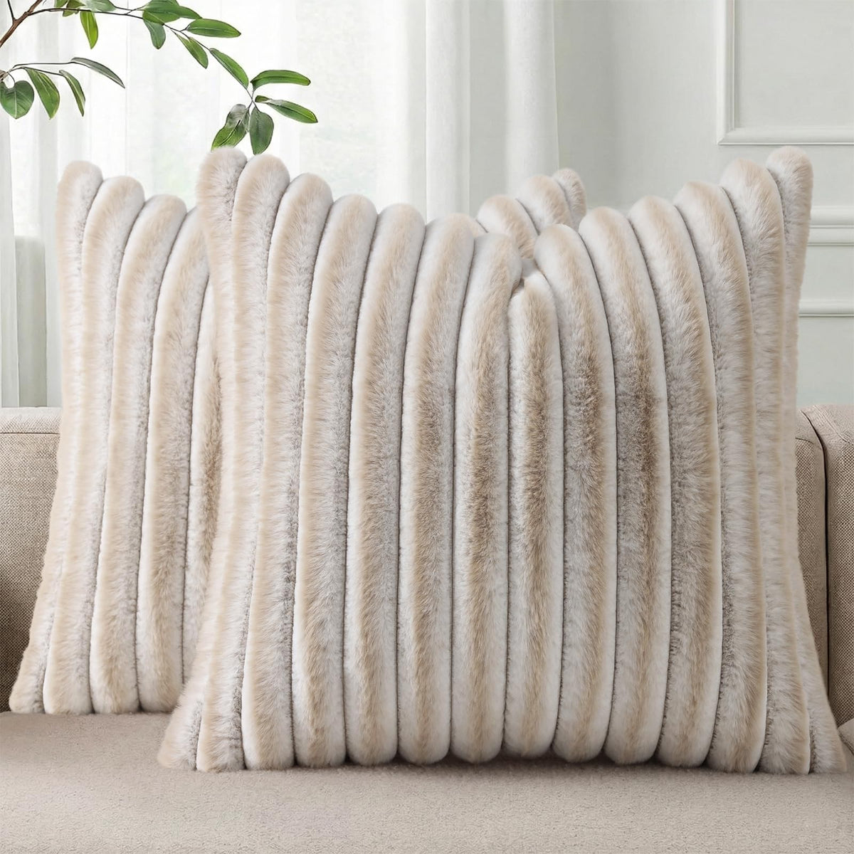 Pallene Faux Fur Decorative Throw Pillow Covers 18x18 Set of 2, Cream White