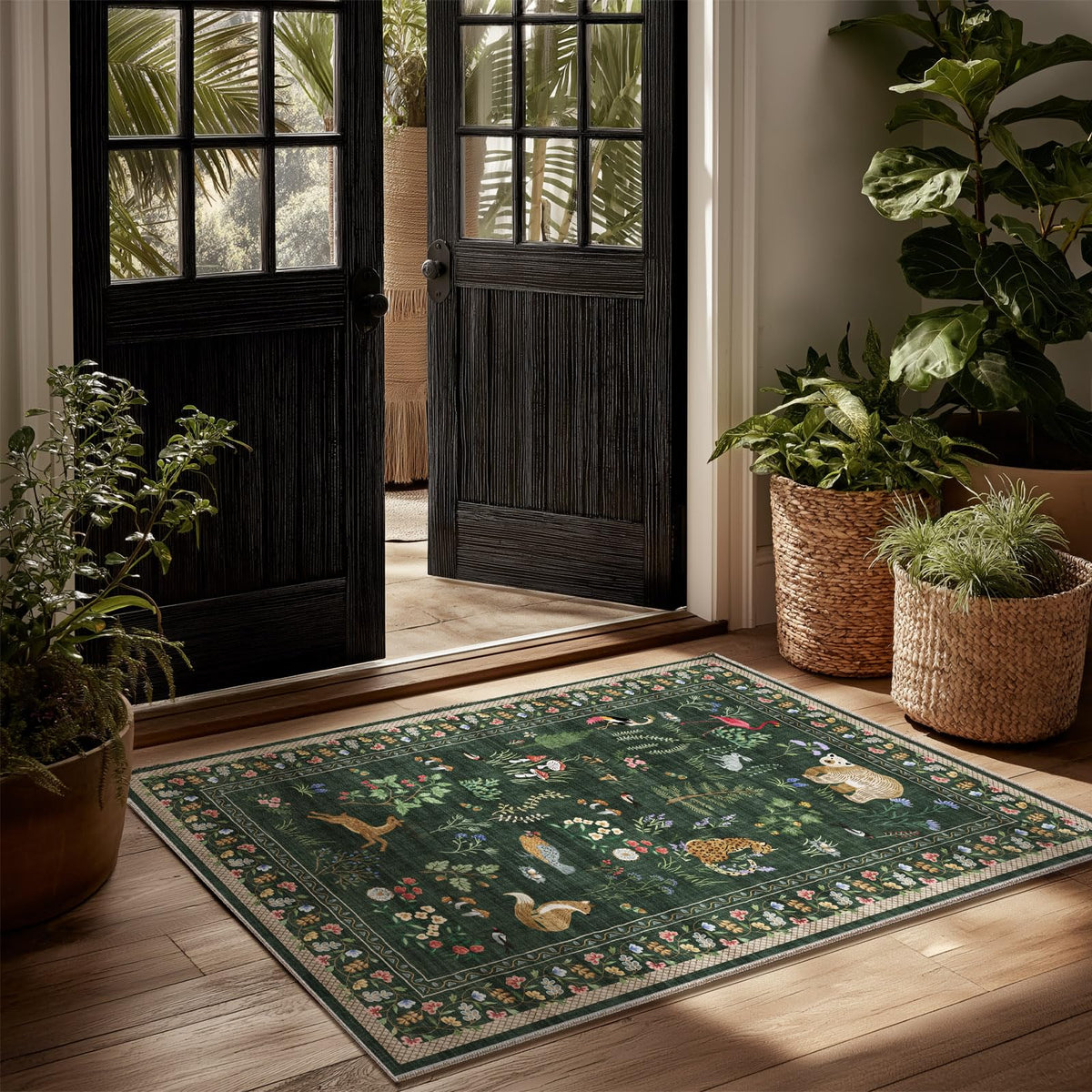 Washable Area Rugs for Living Room: 9x12 Area Rug for Bedroom Vintage Stain Resistant Non Slip Low Pile Lightweight Soft Carpet for Kitchen Dining Room Farmhouse Kids Room Nursery