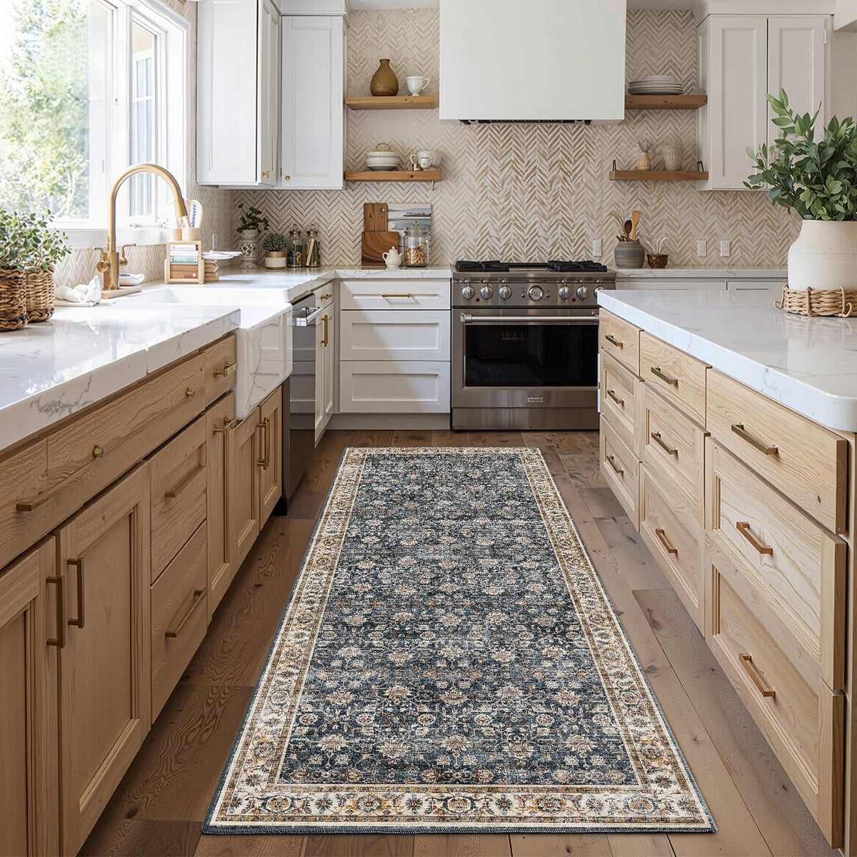 CHAMPLANT 6'x9' Washable Vintage Area Rug Boho Chic Medallion Distressed Design Non-Shedding Easy Care Ideal for High Traffic Areas in Living Room Bedroom Kitchen Office Large Carpet