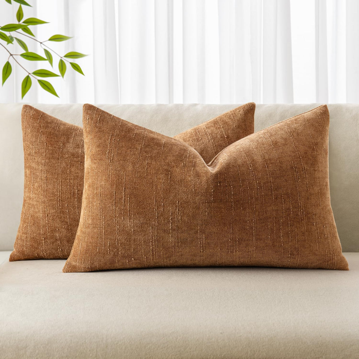 MIULEE Textured Chenille Throw Pillow Covers 20x20 Inch Taupe Grey