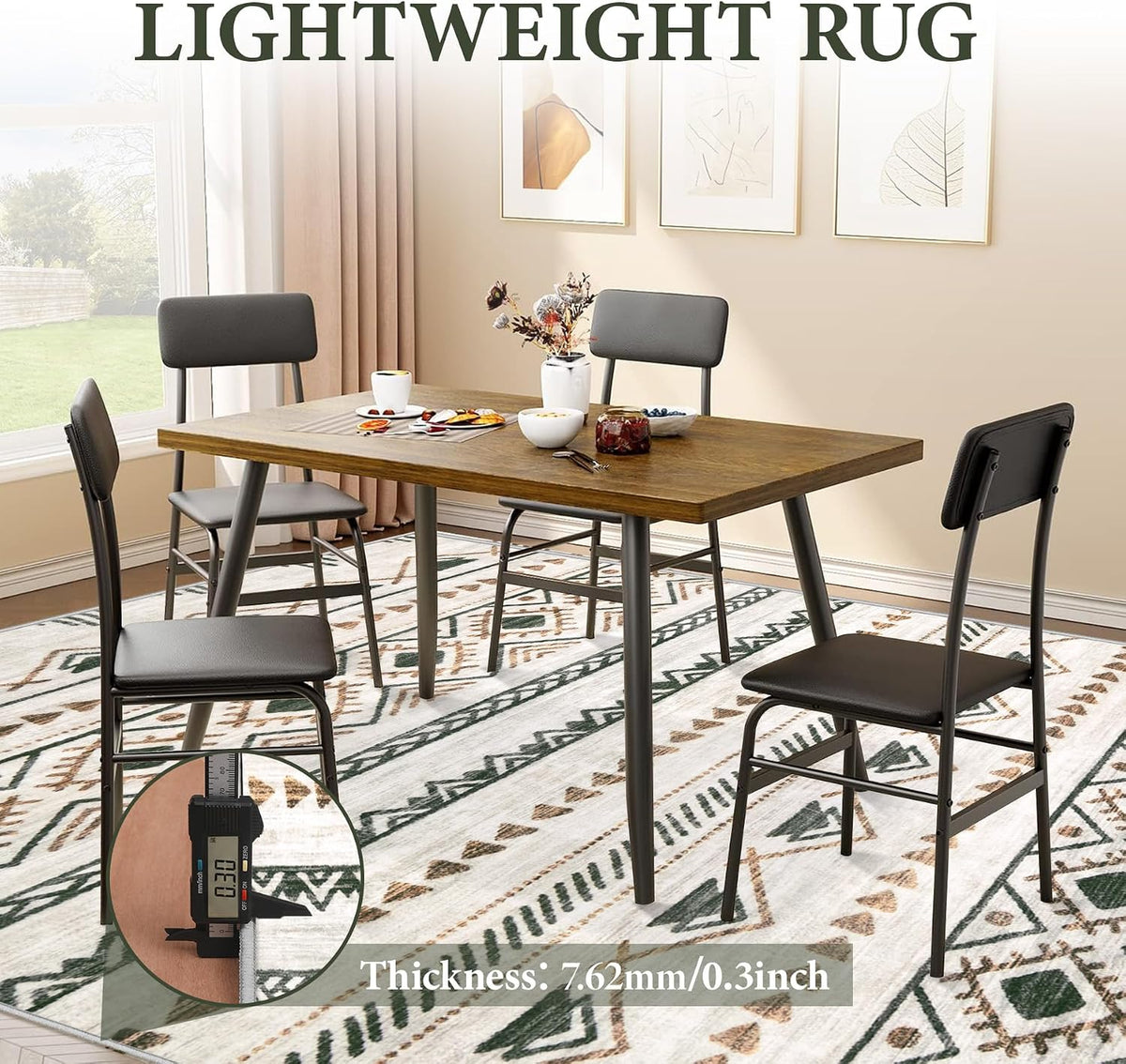 Area Rug for Living Room 6x9: Large Washable Boho Moroccan Rugs Geometric Neutral Rug, Non-Slip Foldable Morden Farmhouse Indoor Floor Carpet for Bedroom Dining Table Home(Brown Green,6'x9')