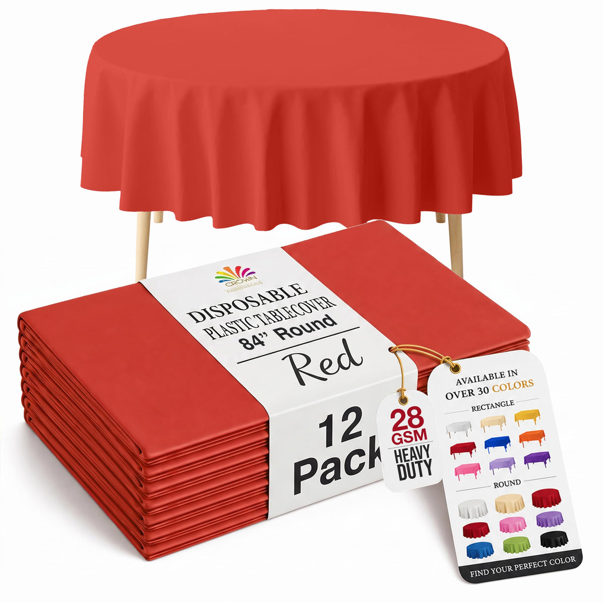 Exquisite 12-Pack Premium Plastic Tablecloth 12-Pack Premium Plastic Tablecloth 84in. Round Table Cover - Emerald Green