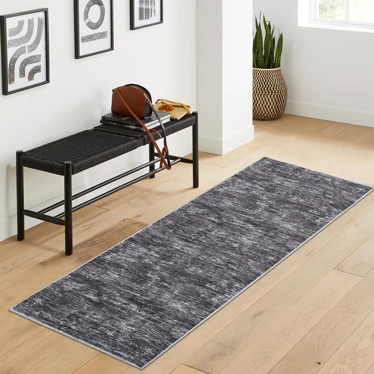 RUGSREAL Bedroom Area Rug 4x6 Modern Abstract Area Rug Stain Resistant Small Living Room Rug Contemporary Dining Room Rug Non-Slip Solid Rug Aesthetic Accent Floor Carpet for Kitchen Office, Dark Grey