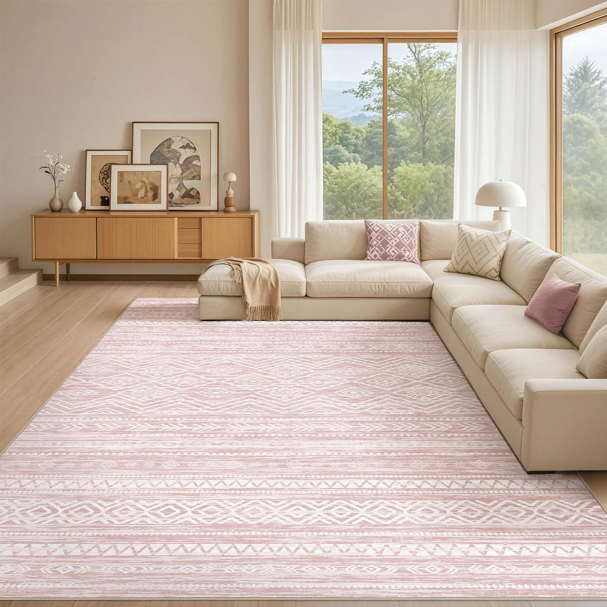 Tortania Area Rug Living Room Rugs - 5x7 Washable Large Soft Neutral Boho Moroccan Bohemian Farmhouse Rug Indoor Floor Carpet for Bedroom Under Dining Table Home Office Decor - Cream Brown
