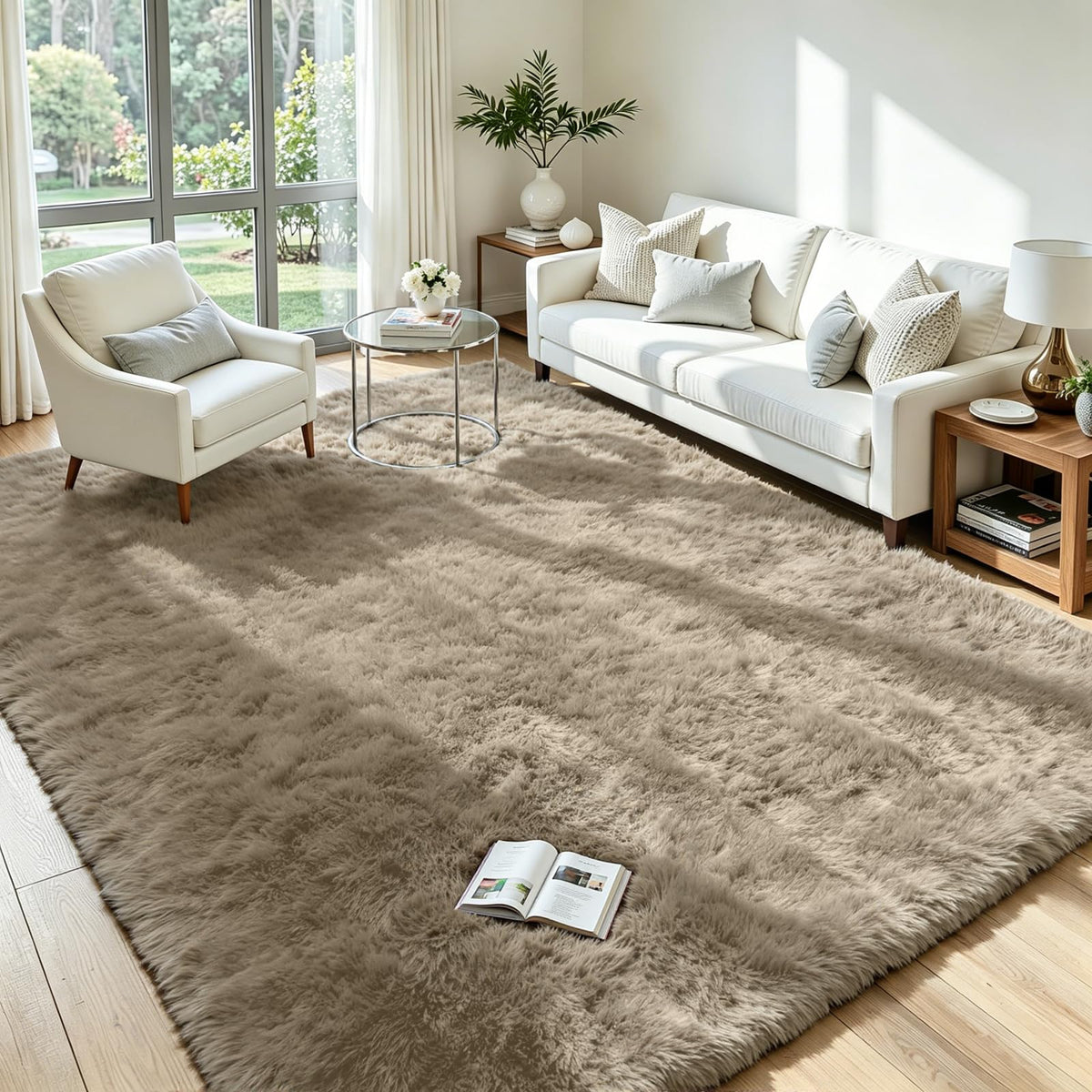 8x10 Fluffy Area Rug for Living Room: Soft Non-Slip Black Bedroom Carpet