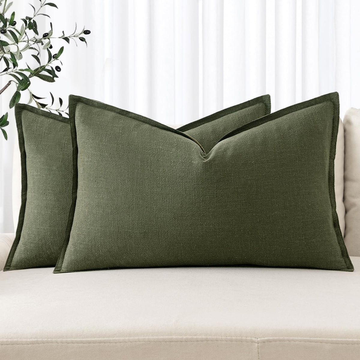 MIULEE Decorative Linen Euro Sham Pillow Covers 24x24 Natural Beige