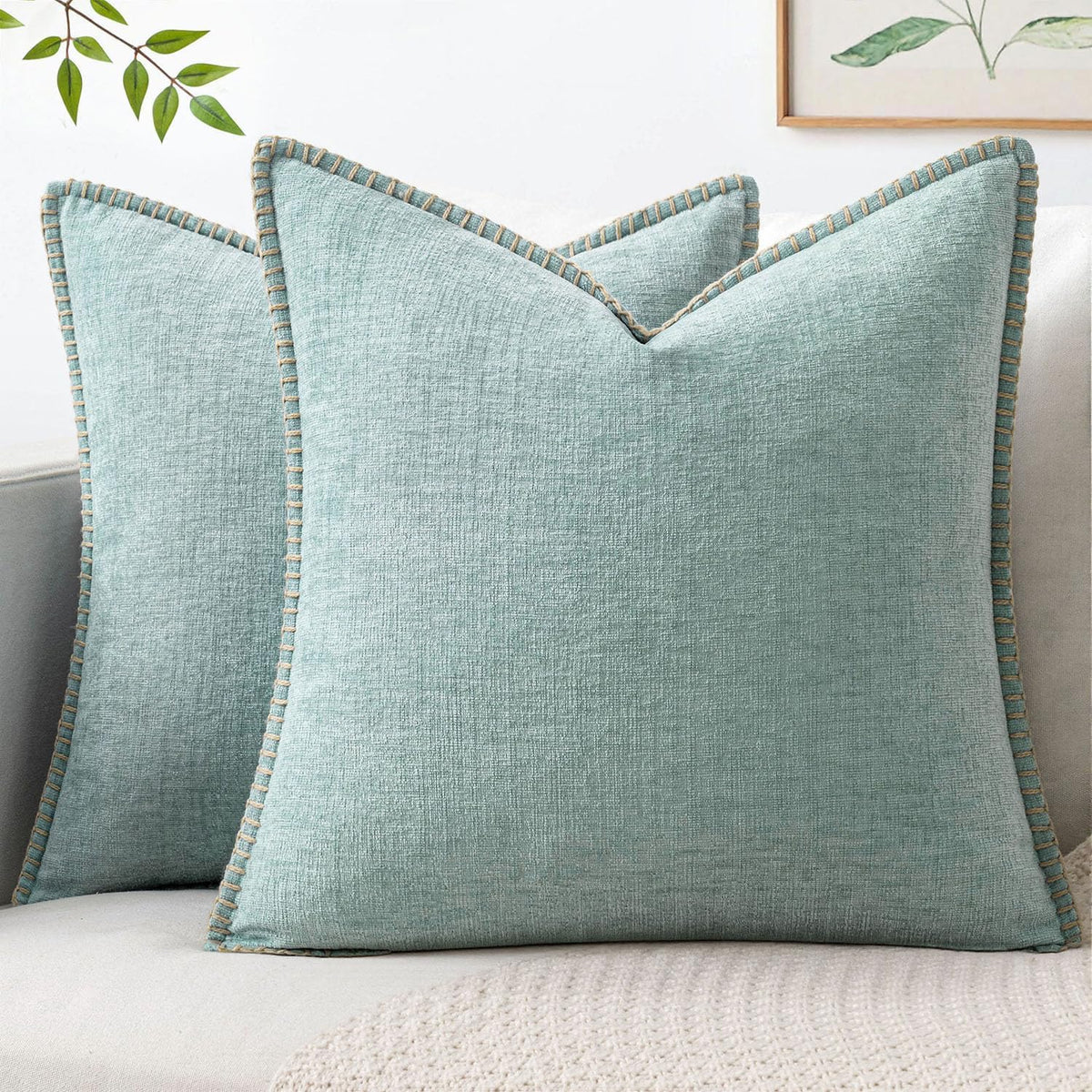 MIULEE Decorative Couch Throw Pillow Covers 18x18 Inch Sage Green 2 Pack