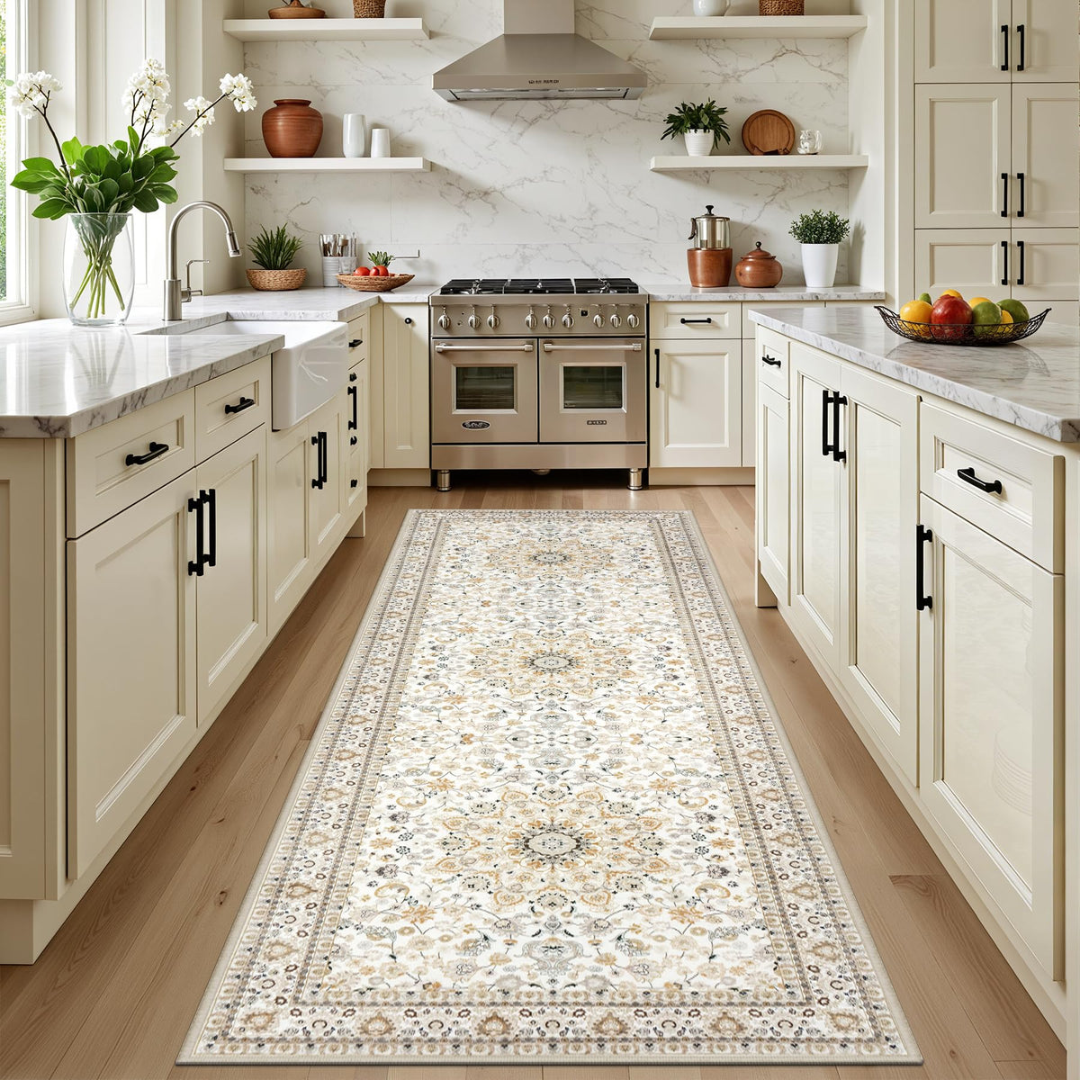 5x7 Area Rugs Living Room: Washable Vintage Rug for Bedroom Beige