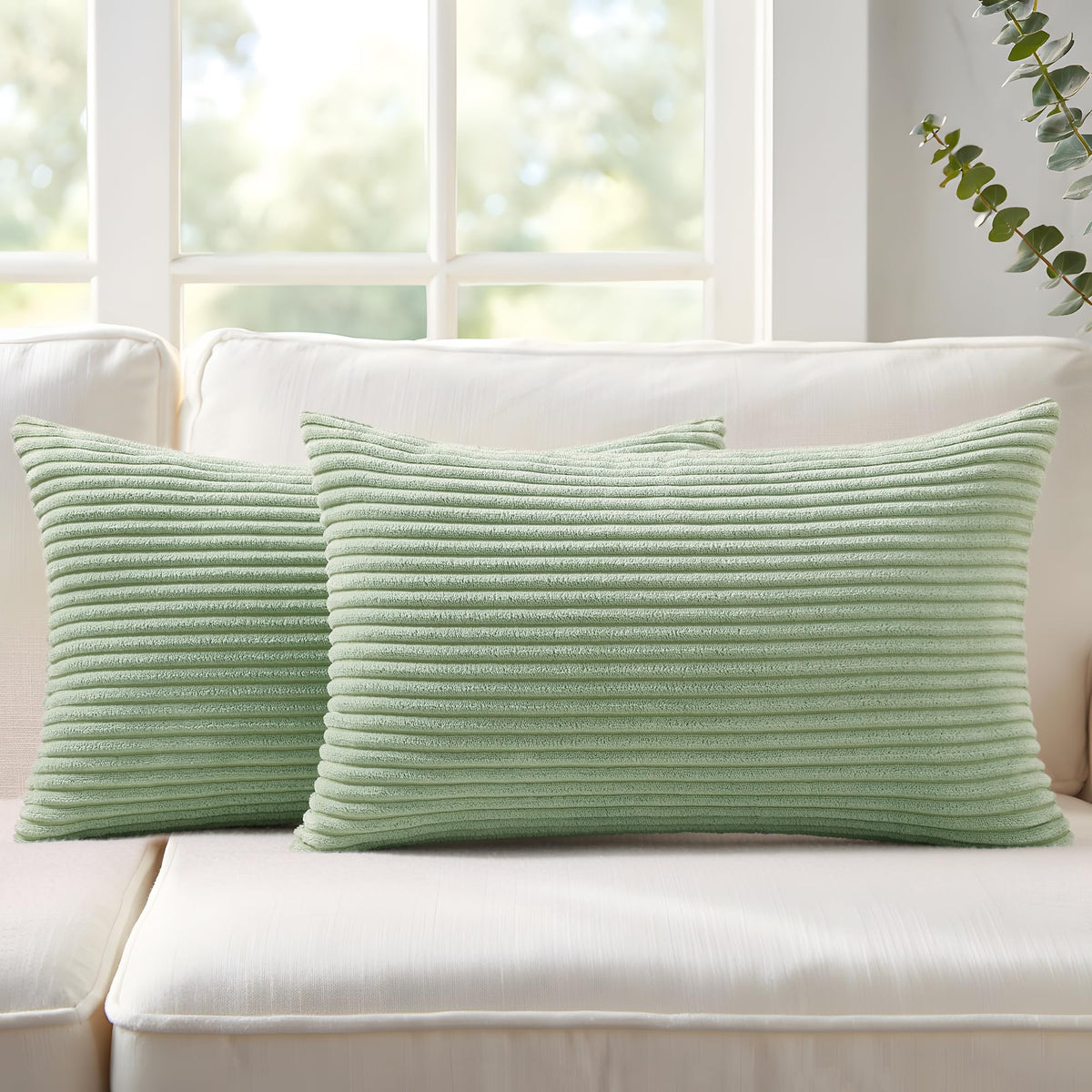 Mecatny Corduroy Fall Throw Pillow Covers 18x18 Set of 2 Olive Green