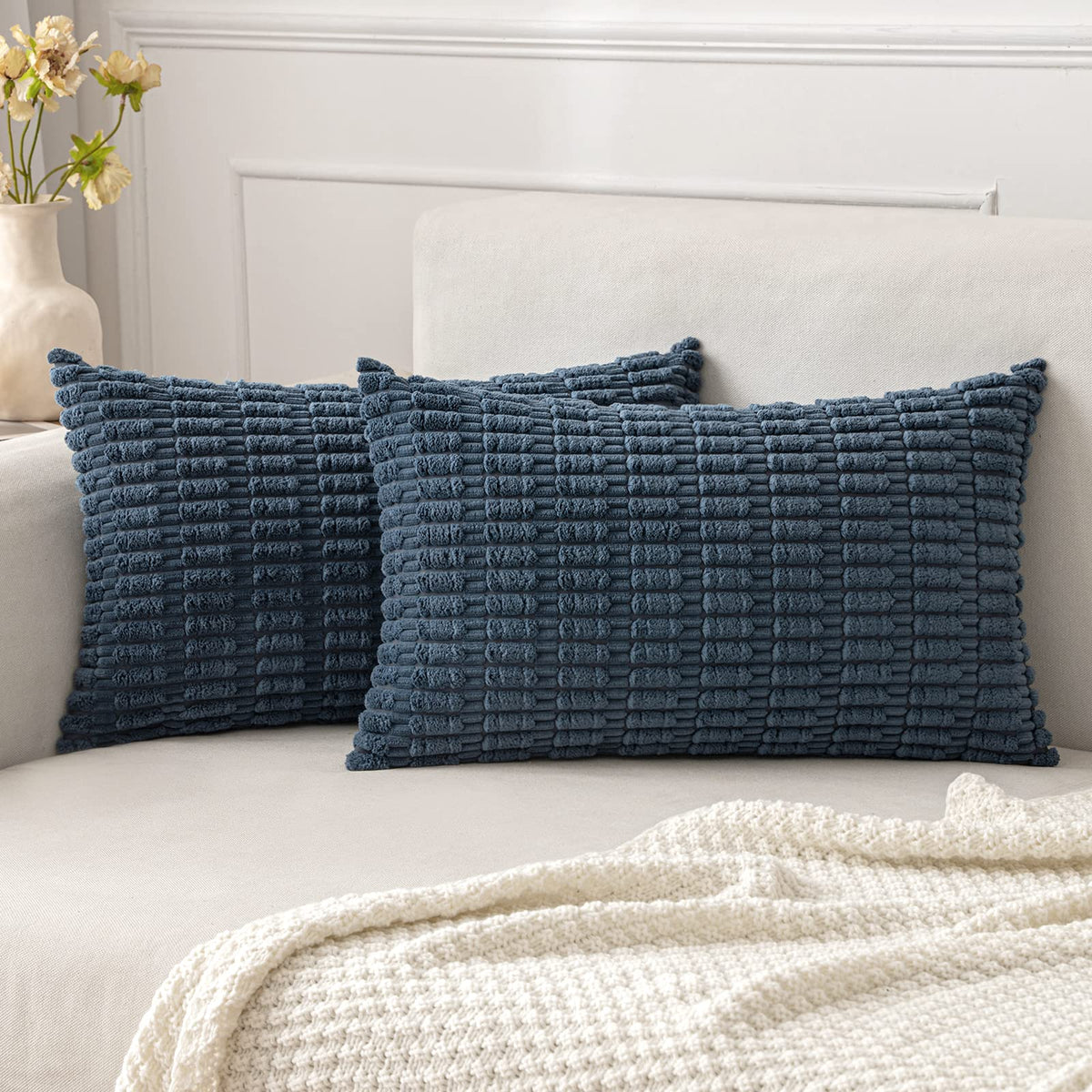 MIULEE Corduroy Decorative Throw Pillow Covers 18x18 Cream White Pack of 2