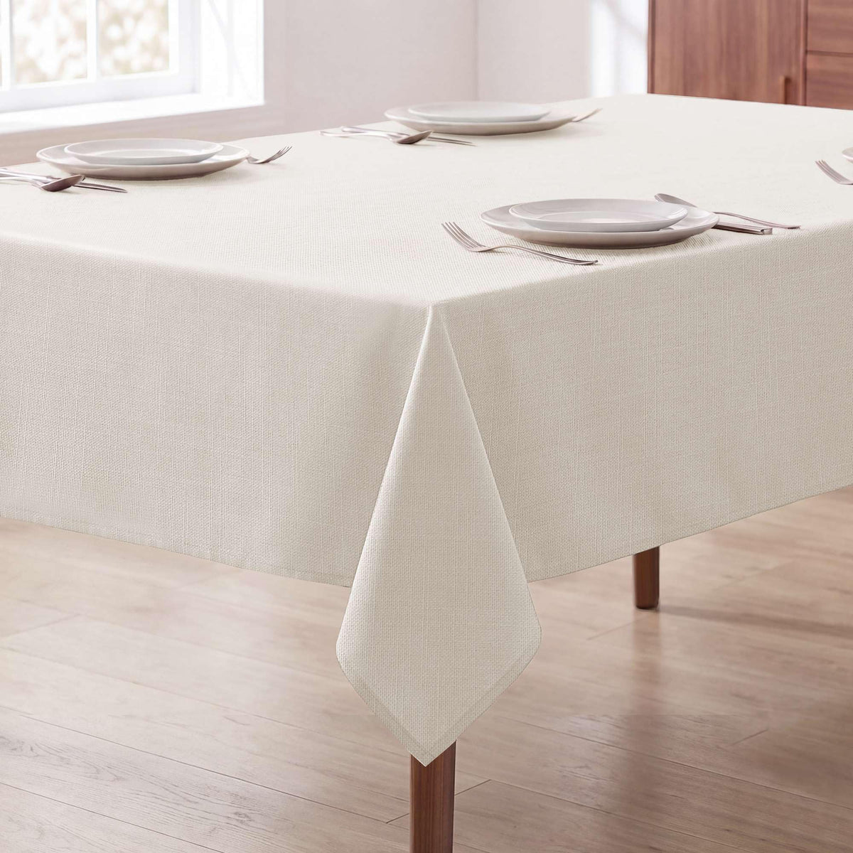 H.VERSAILTEX Linen Textured Table Cloths 60 x 120 Inch Premium Solid Tablecloth Spill-Proof Waterproof Table Cover for Dining Buffet Feature Extra Soft and Thick Fabric Wrinkle Free, Taupe