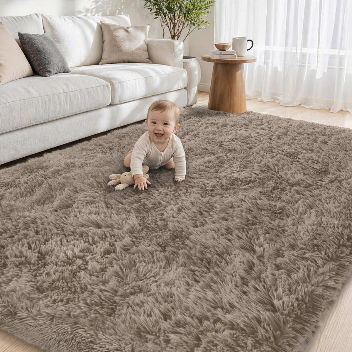 Tosuoka 5x7 Area Rugs for Living Room Bedroom, Black Rug Soft Fluffy Shag