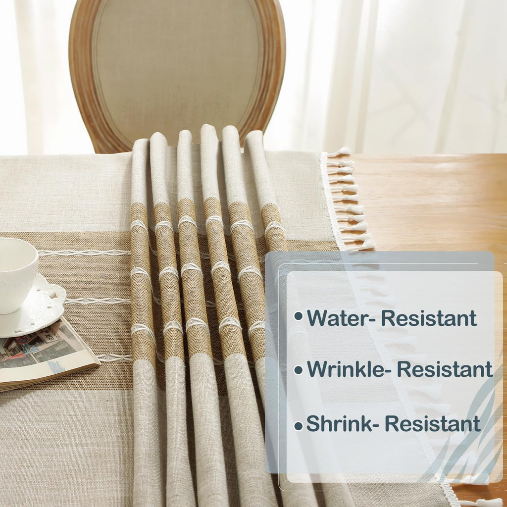 Laolitou Rustic Tablecloth Cotton Linen Waterproof Farmhouse Tablecloth Burlap Table Cloths for Kitchen Dining Cloth Table Cloth for Rectangle Tables Coffee Lines Rectangle,55''x70'',4-6 Seats