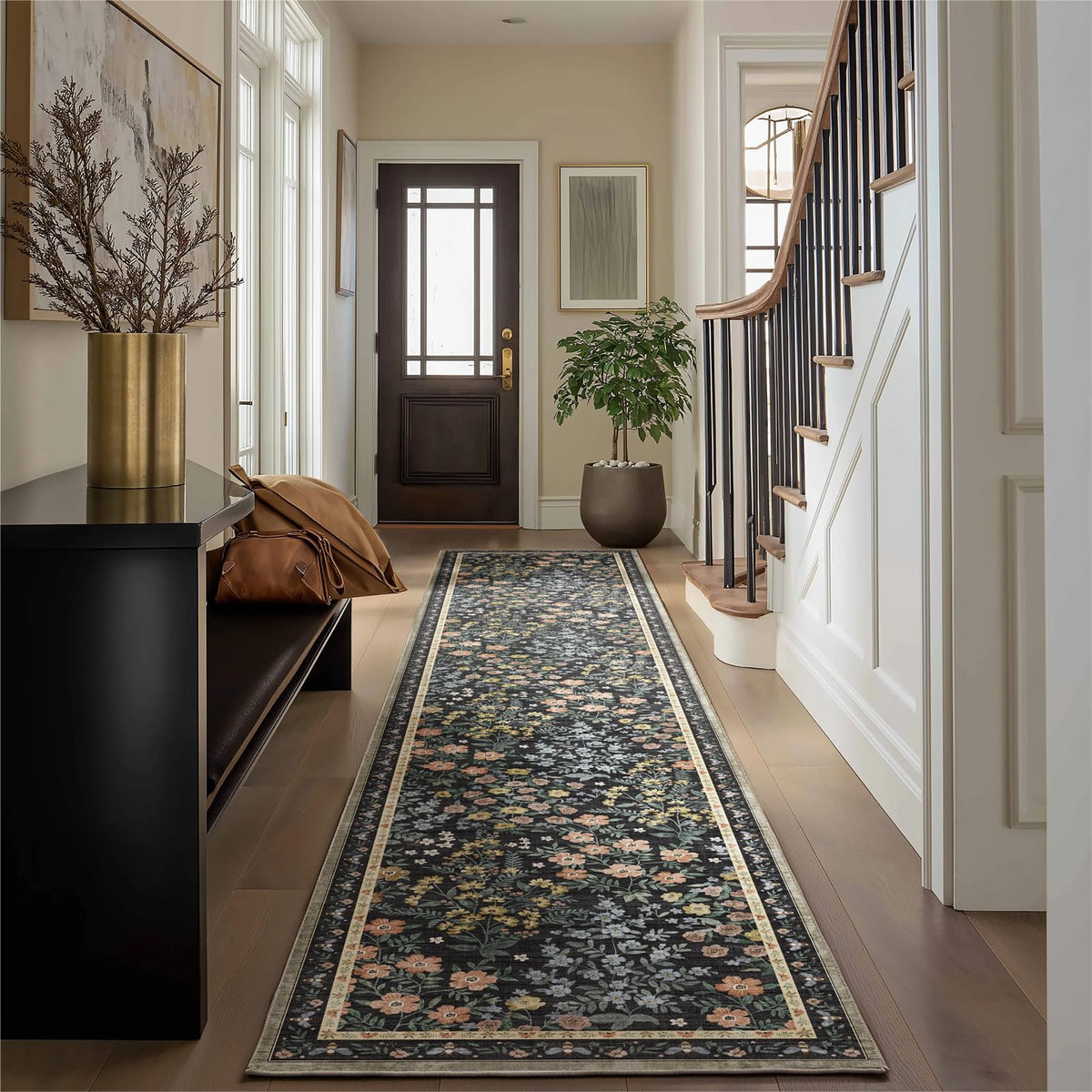 Washable Area Rugs for Living Room: 9x12 Area Rug for Bedroom Vintage Stain Resistant Non Slip Low Pile Lightweight Soft Carpet for Kitchen Dining Room Farmhouse Kids Room Nursery