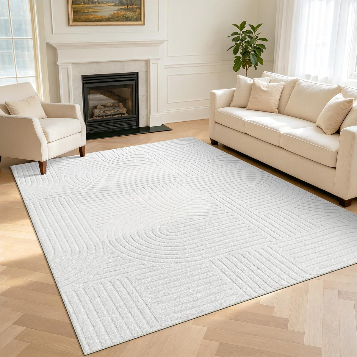 Pauwer 5x7 Area Rugs for Living Room, Modern Non Slip Washable Rug, Beige
