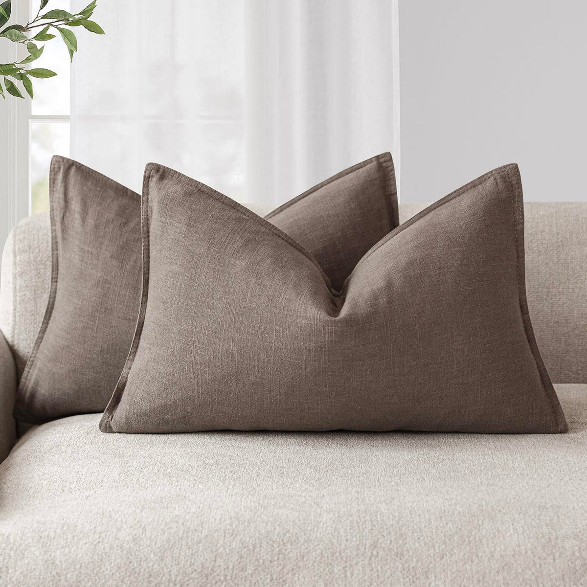 Foindtower Linen Solid Decorative Throw Pillow Covers 18x18 Natural Beige