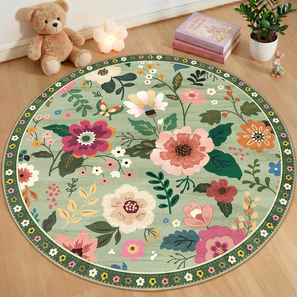 RELEANY Floral Washable 5x7 Area Rugs Black