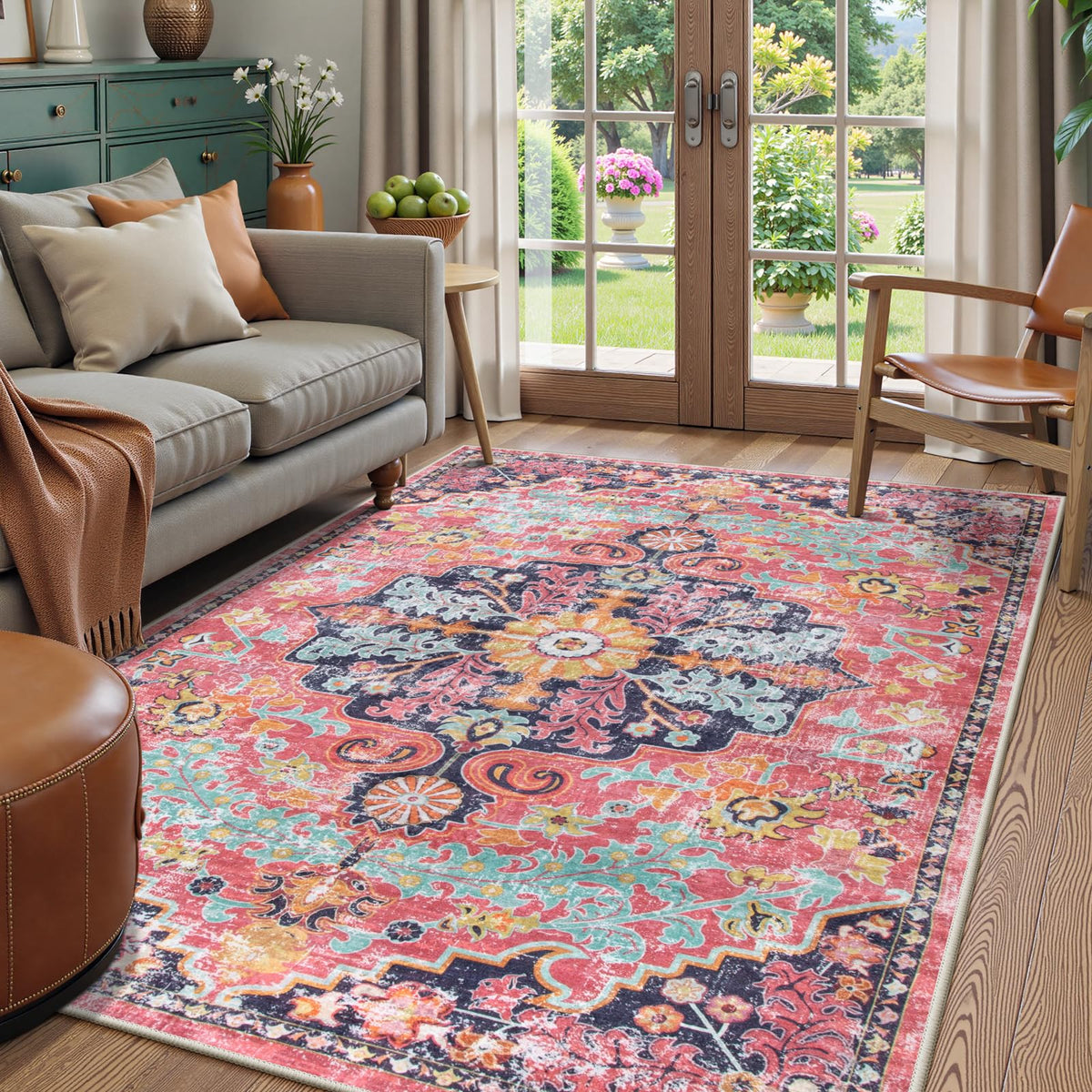 Lahome Felice Boho Tribal 2x3 Washable Small Rugs for Entryway Doormat Indoor Entrance, Throw Rugs with Rubber Backing, Bohemian Soft Non-Slip Bathroom Carpet for Bath Front Door Kitchen Floor