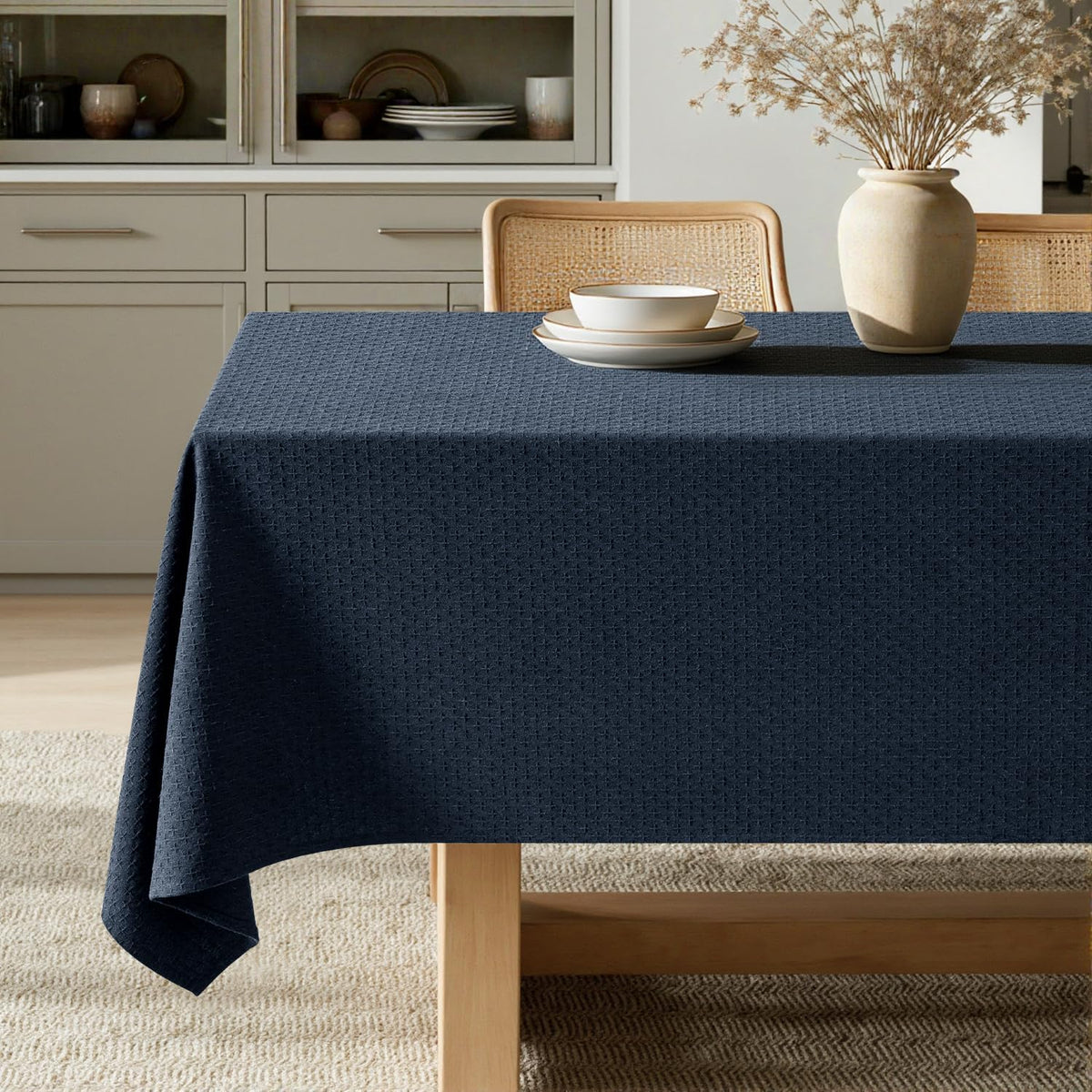 MIULEE Natural Beige Linen Rectangle Tablecloth 52x70 Inch