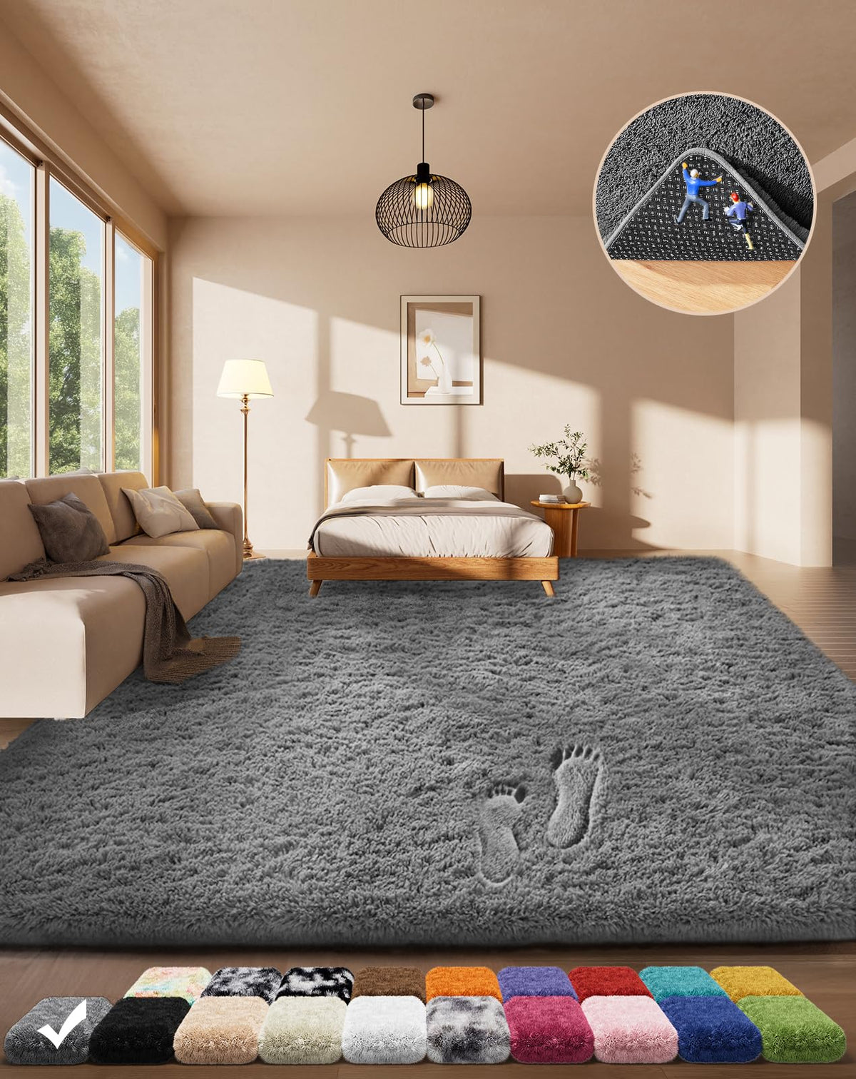 Ophanie Small Rug Upgrade Non Slip Throw Bedside Area Rugs, Fluffy Soft Grey Mini Bedroom Carpet, Affordable Door Entryway Indoor Inside Front Entrance Dog 2x3 Mat, Home Decor Aesthetic, Nursery
