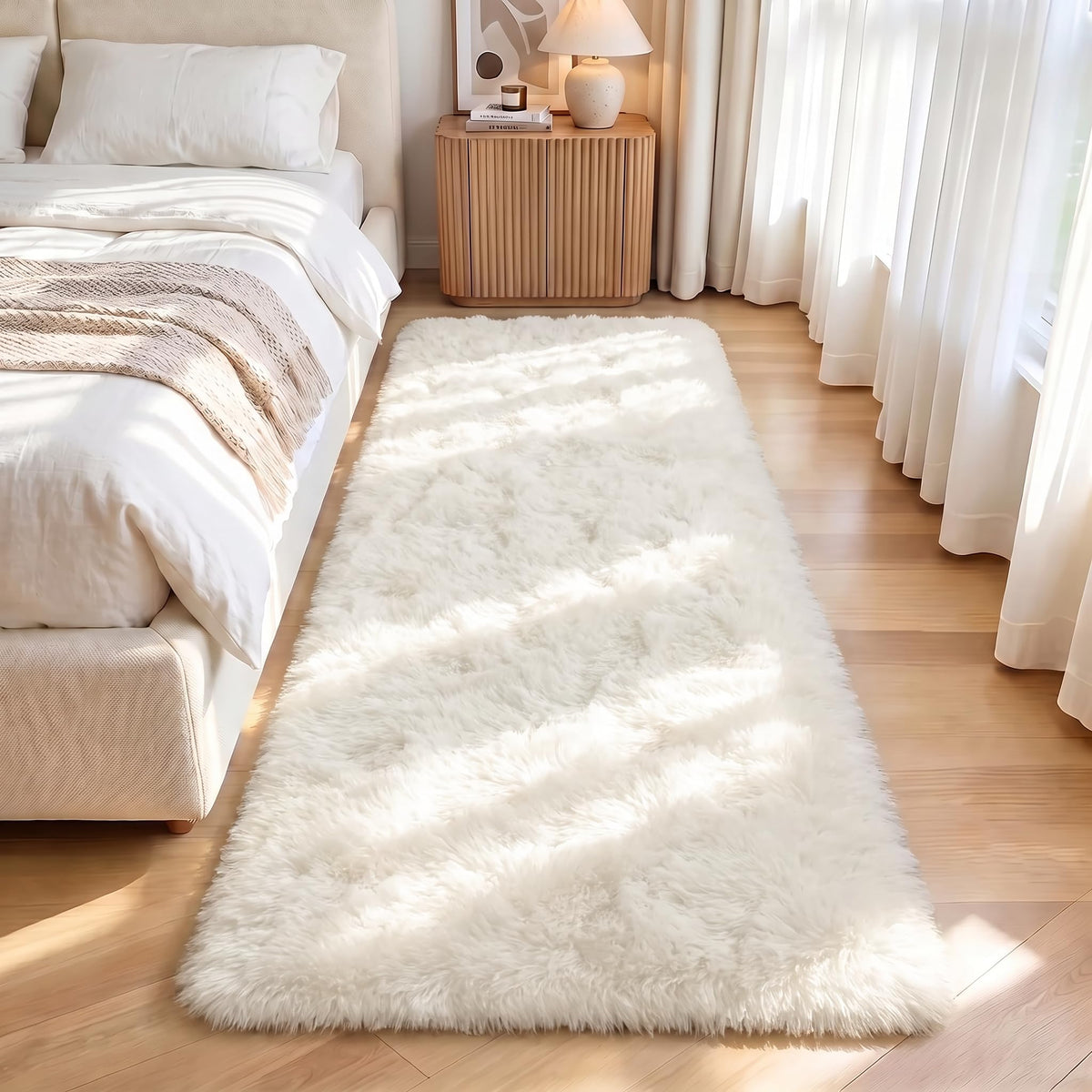 LOCHAS 4x6 Area Rugs Fluffy Living Room Carpets for Kids Bedroom, White