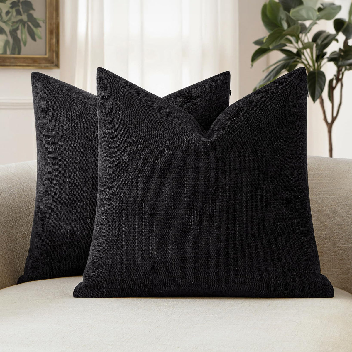 MIULEE Textured Chenille Throw Pillow Covers 20x20 Inch Taupe Grey
